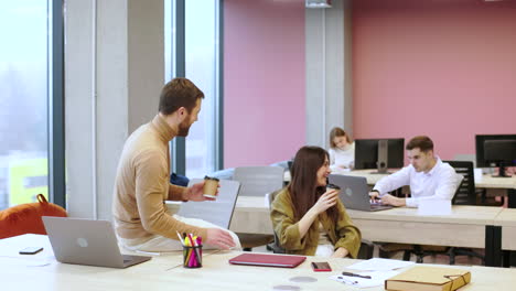 coworkers talking in the break