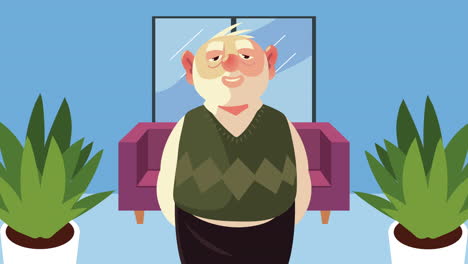 abuelo de pie en el personaje de la sala de estar