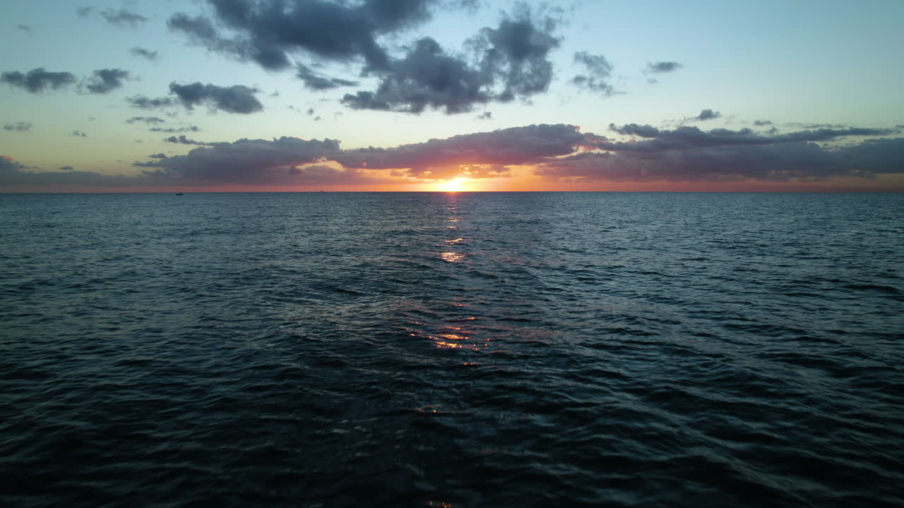 Cloudy Ocean Sea Sunrise Aerial Reveal 2