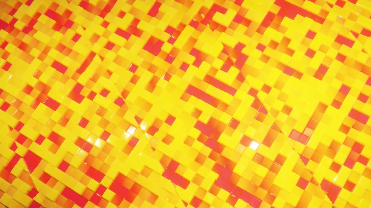 patrón ondulado abstracto en una superficie brillante y brillante, gradiente líquido amarillo rojo, ondas en el fluido de pintura en animación suave, brillos en líquido viscoso 3d.