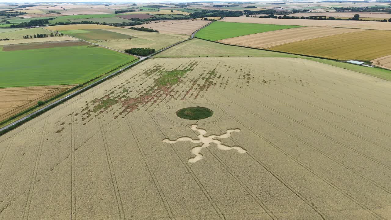 Aerial View of a Mysterious Crop Circle in a Wheat Field