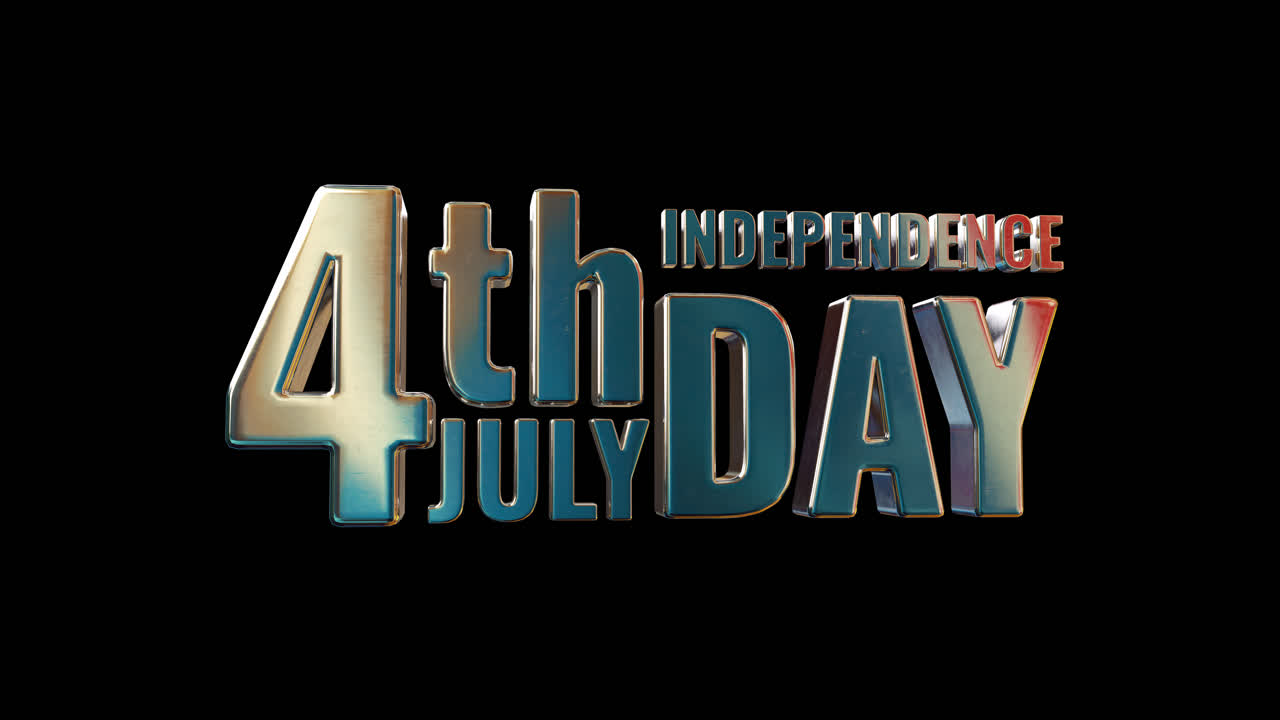 4th of July Independence Day 3D Metallic Text on Black Background