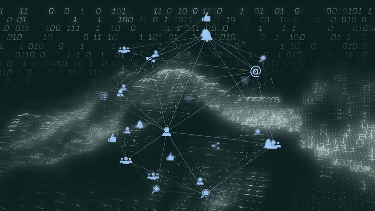 Central node emerging triggers network growing, icons linking, pulsing dispersing, revealing core