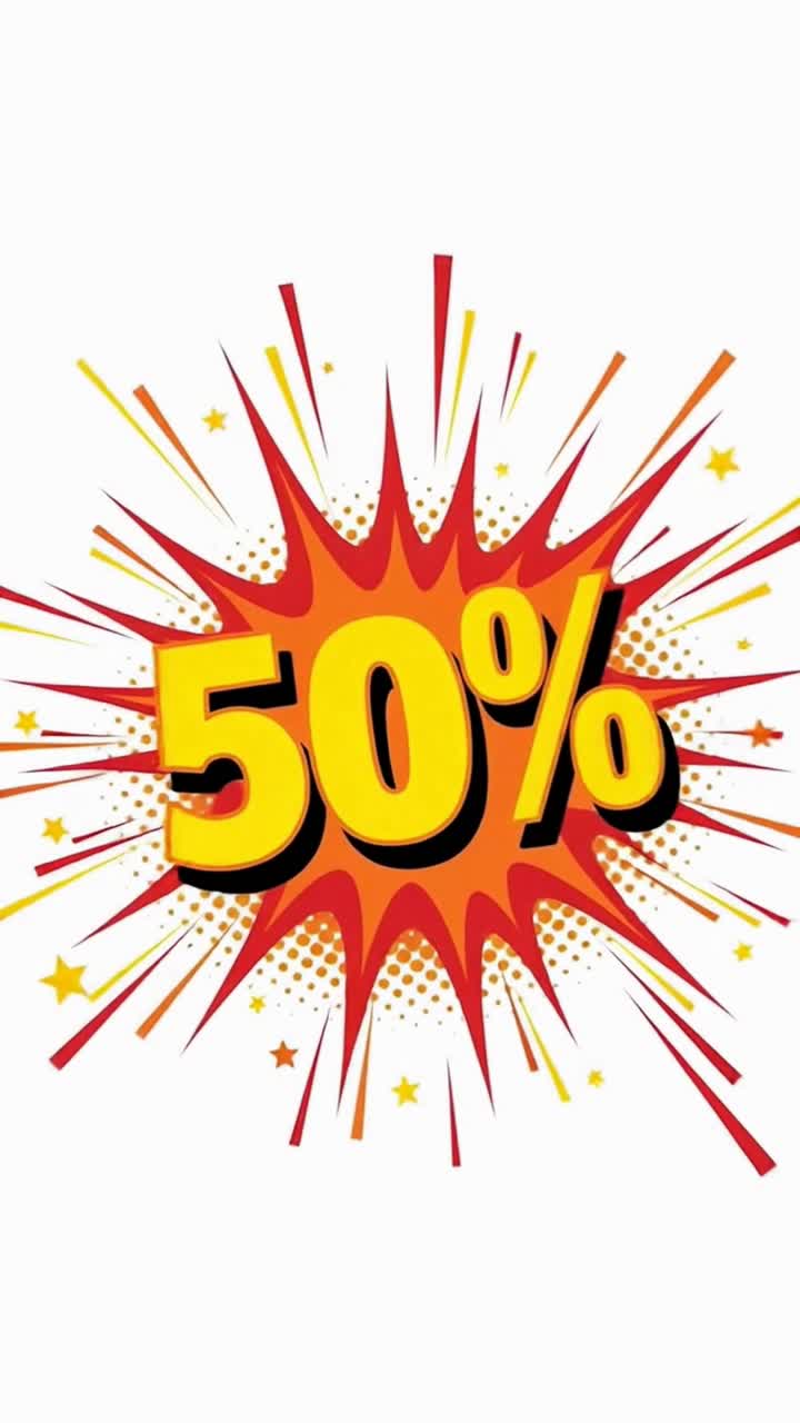 A red and yellow explosion with the number 50 on it