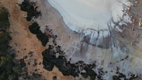 aerial top-down view of dried salt lake close to esperance in western australia