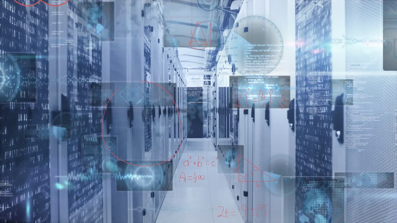 Animation of mathematical equations and data processing over server room