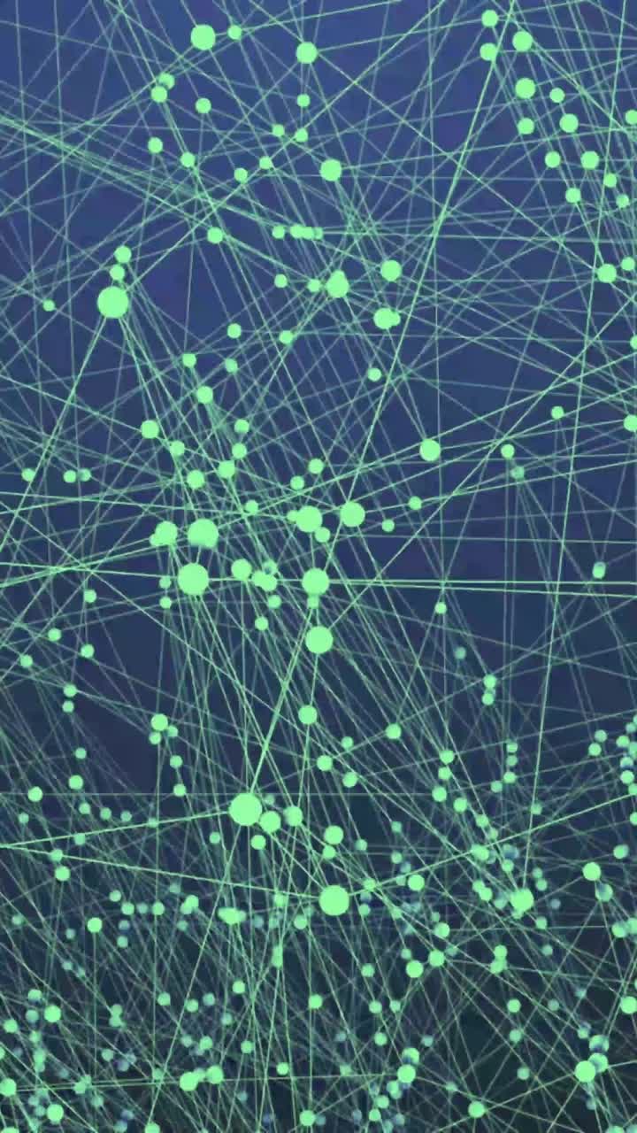 Dynamic Abstract Network of Green Dots and Lines on Dark Background