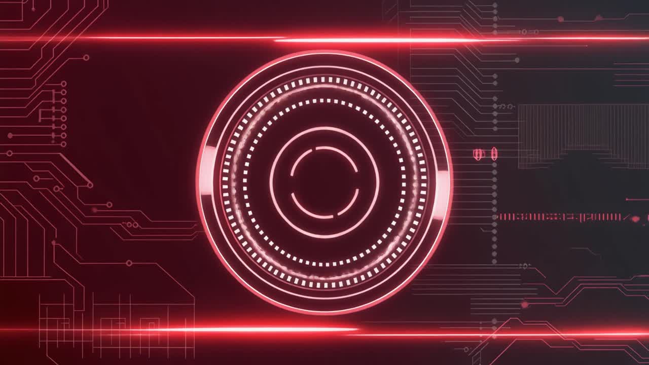 Animated Red HUD Target and Circuit Board Technology Background