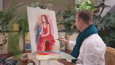 artist hands bring forth woman portrait. professional painter skillfully outlines each feature and creates work of art that resonates with artistic prowess