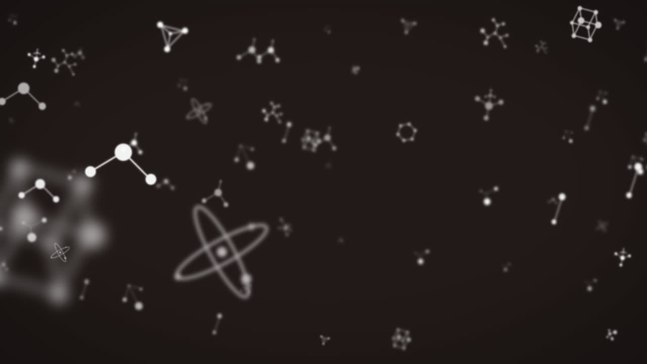 Animation of moving white molecules on black background