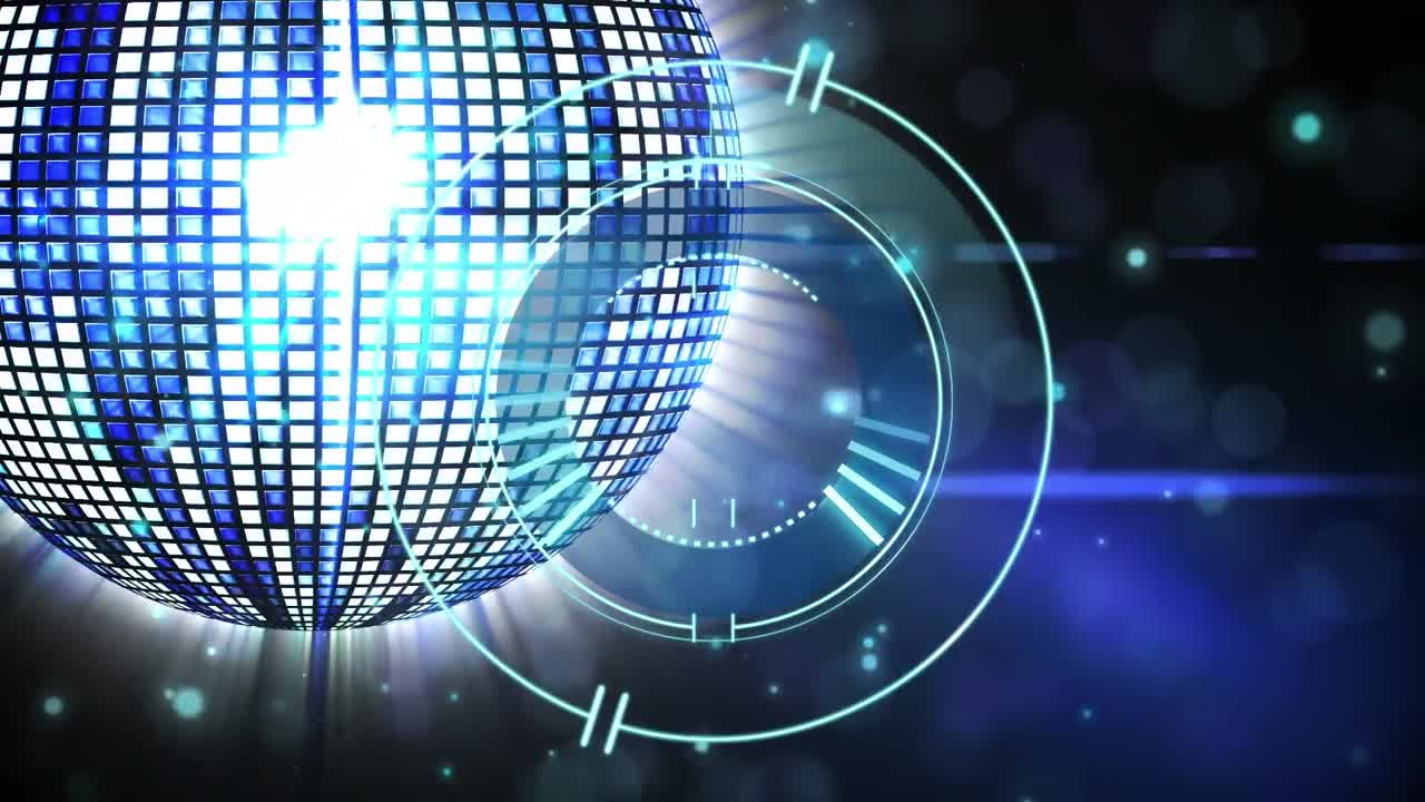 회전하는 거울 공 위의 부하 원의 애니메이션