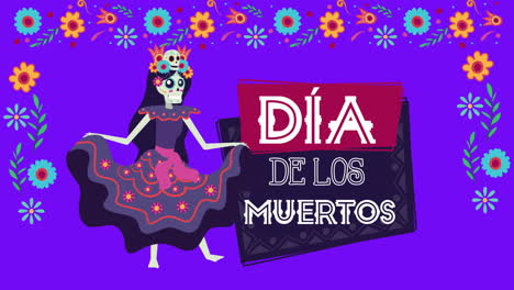 dia de los muertos animation with catrina skull dancing character