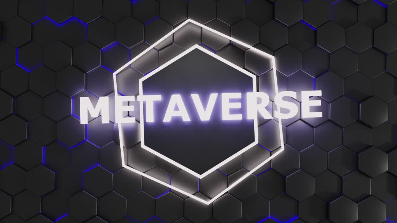 animación 3d. palabra metaverso brillante en un fondo futurista abstracto