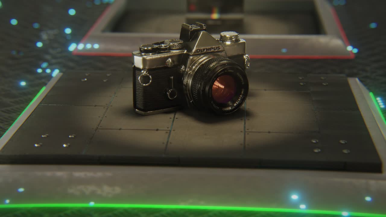 기술적 배경에서 평평한 스타일의 카메라의 4k 비디오.