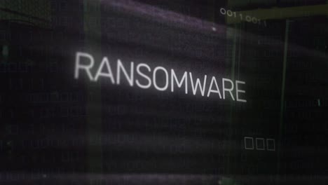 Animation-Von-Ransomware-Text-über-Motherboard-Und-Datenverarbeitung