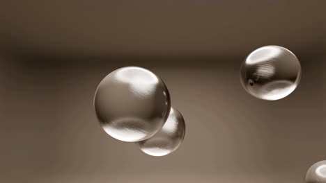 floating transparent spheres with reflections on a brown background