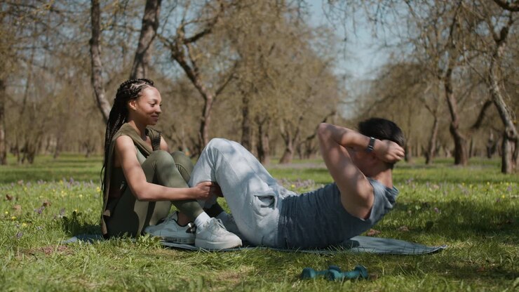 People training in the forest