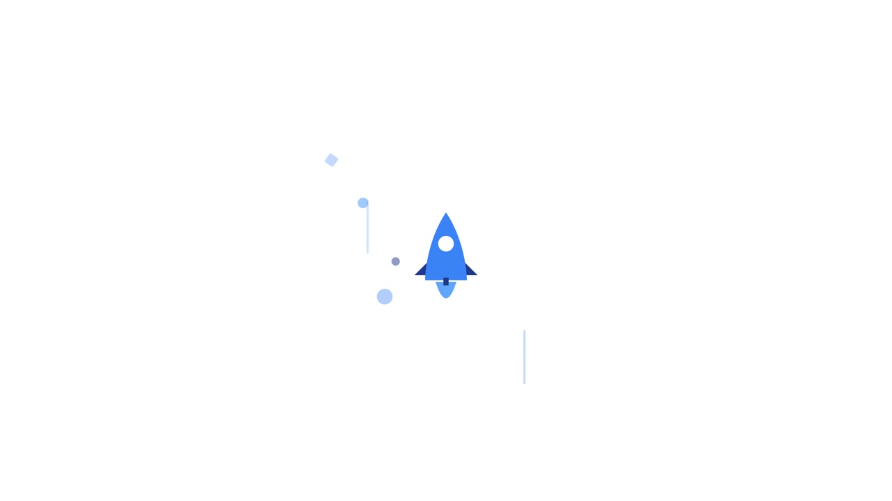 Animated Blue Rocket Icon Floating with Abstract Geometric Shapes