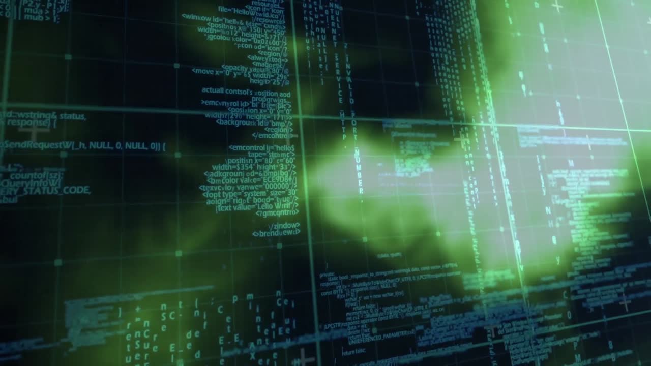 animação de processamento de dados incandescentes com marcadores sobre a grade