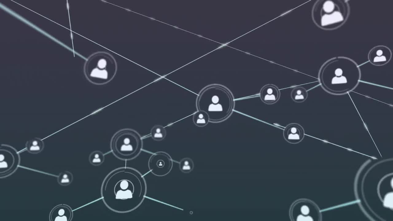 animación de la red de iconos de perfil contra un fondo gris.