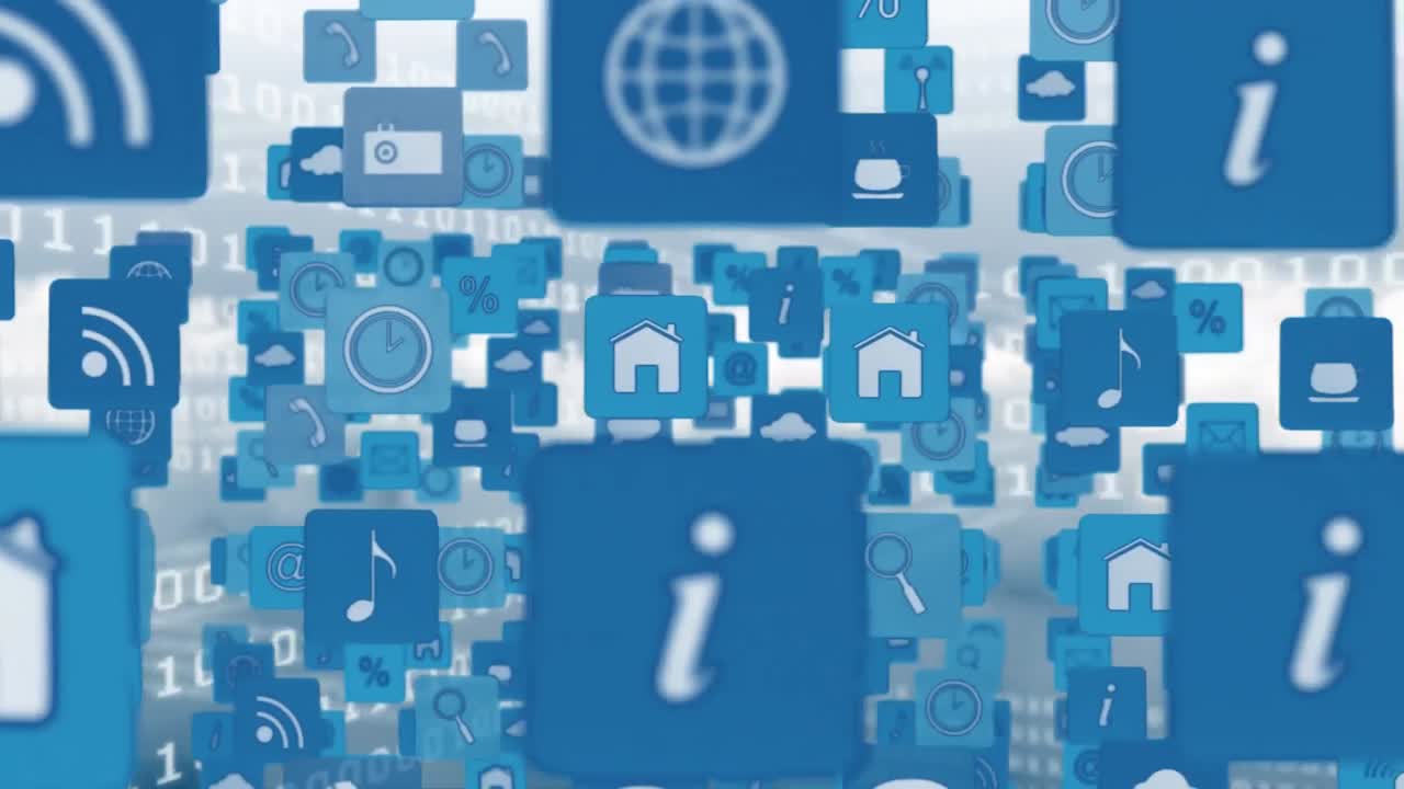 온라인 및 응용 프로그램 아이콘은 사각형과 하늘에 바이너리 코드