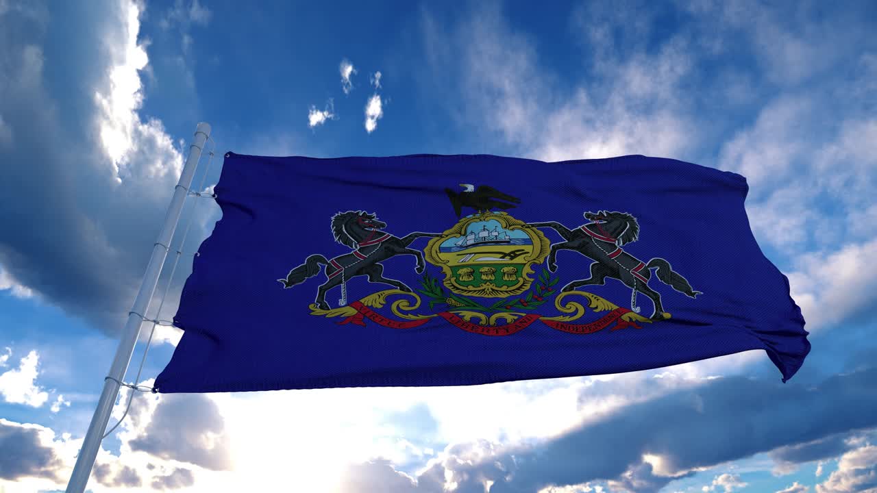 펜실베이니아 발은 바람에 흔들리는 발 기둥에, 파란 하늘 배경.