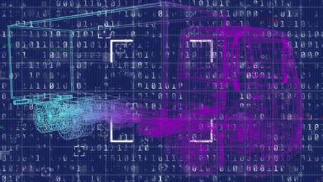 Animation-of-digital-lorry-and-data-processing-on-blue-background