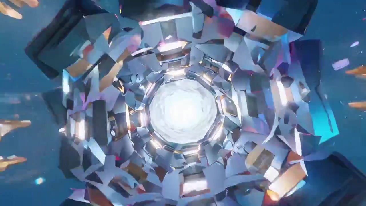 Dynamischer abstrakter Tunnel aus Licht und geometrischen Kristallen.