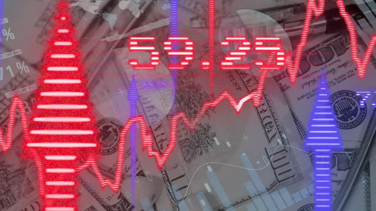 미국 달러 지폐에 대한 금융 데이터 처리 애니메이션