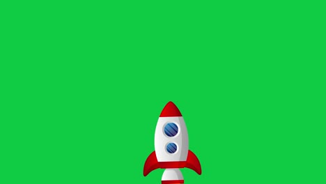 Animated,-Illustration-of-a-Cartoon-Rocket-Taking-Off-Depicting-the-Launch-of-a-Product,-Service,-or-Career-with-a-Green-Background