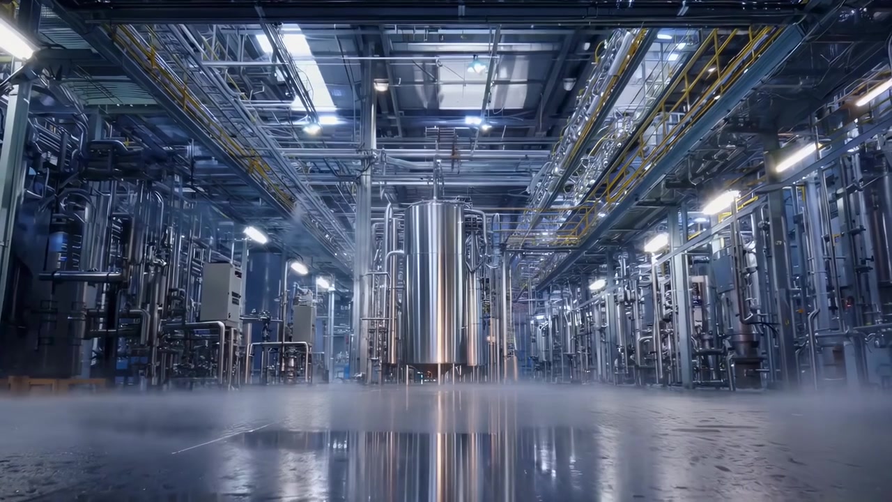 Automated Industrial Processing Plant with Stainless Steel Tanks