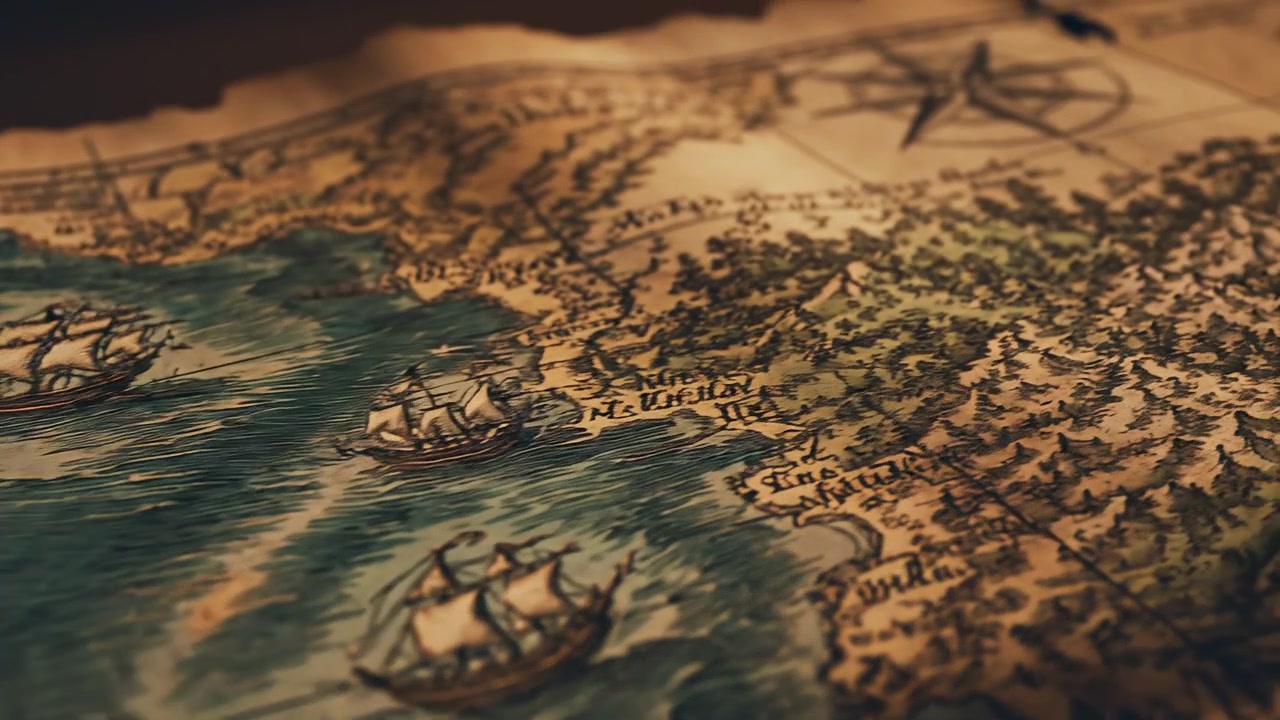 Vintage Nautical Map Featuring Antique Ships and Sea Monsters