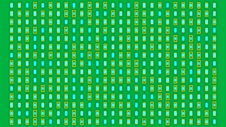 Animation on blue and green rectangles moving on transparent background