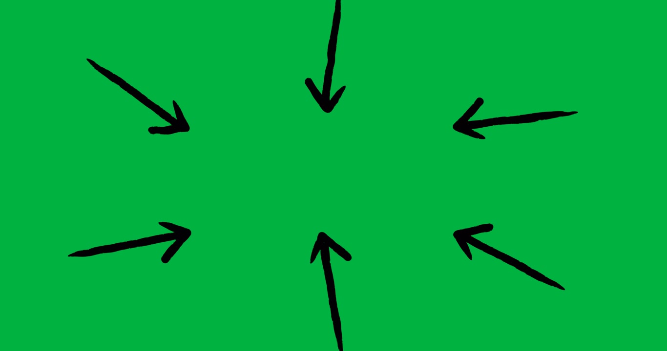 Frecce disegnate a mano che puntano al centro su green screen