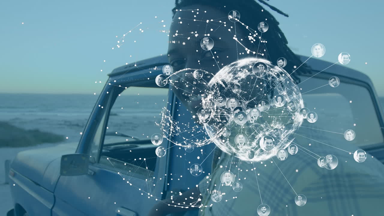 행복한 아프리카계 미국인에 대한 전 세계와의 연결 네트워크의 애니메이션