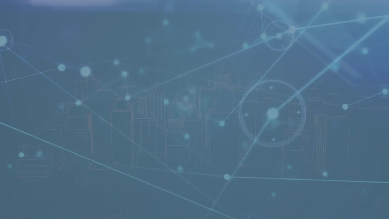 animación de una red brillante de conexiones y senderos de luz contra un fondo azul