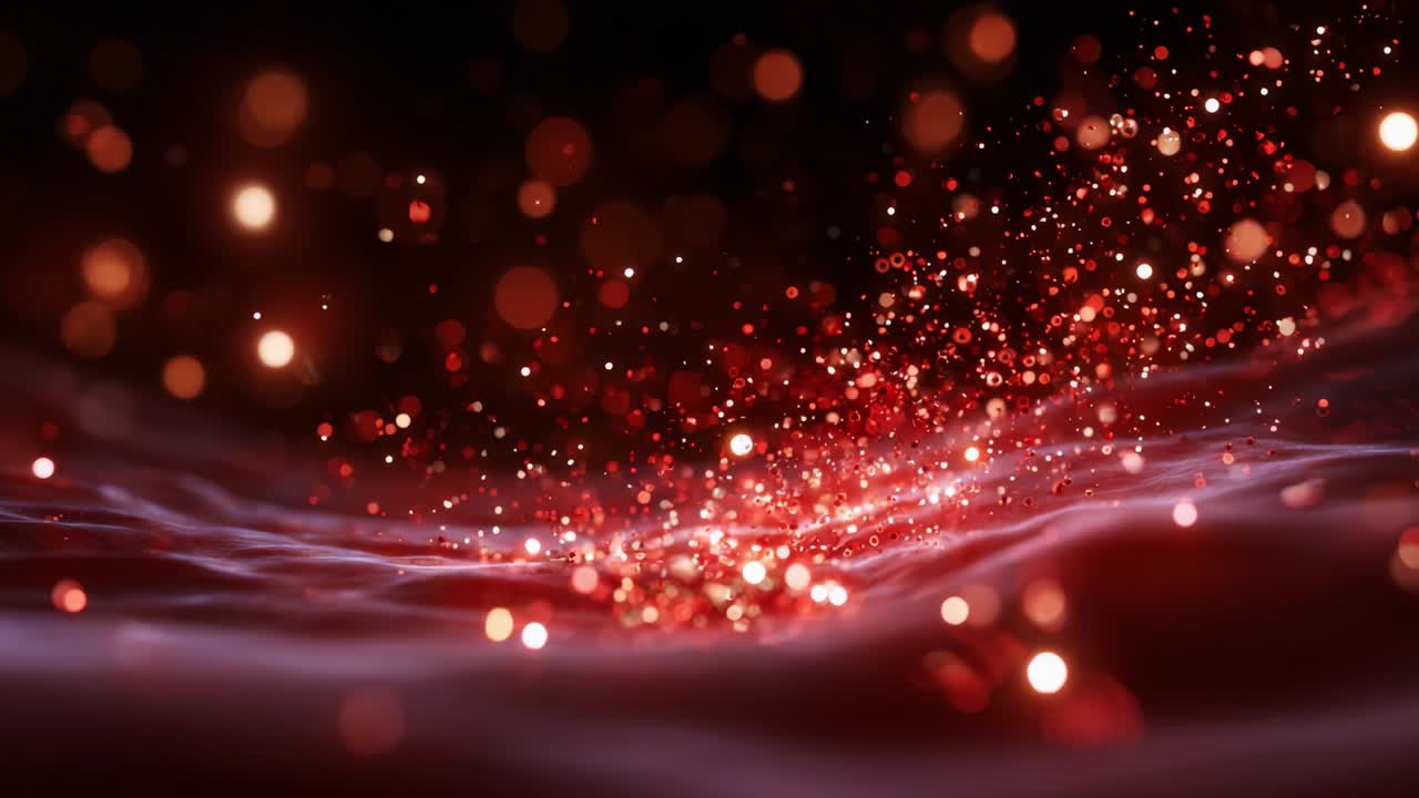 A Captivating Display of Sparkling Red Particles Glimmering Against a Deep, Dark Background, Creating a Dreamlike Atmosphere Full of Mystery and Enchantment, Perfect for Evoking Emotion and Imagination