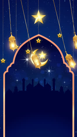 ramadan night sky with lanterns and mosques