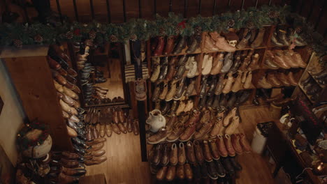 cobbler workshop or shoe store decorated for christmas