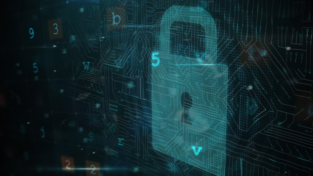 Animation of scanning, numbers and online security padlock