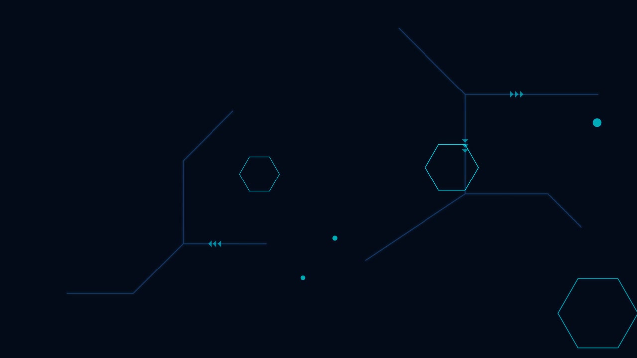 Abstract Digital Network Animation with Moving Hexagons and Data Lines