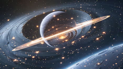 ringed planet in a star-filled galaxy