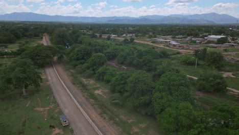 aerial shot of new fence wall on the dominican border with haiti