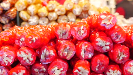 close-up of delicious turkish delight and churchkhela