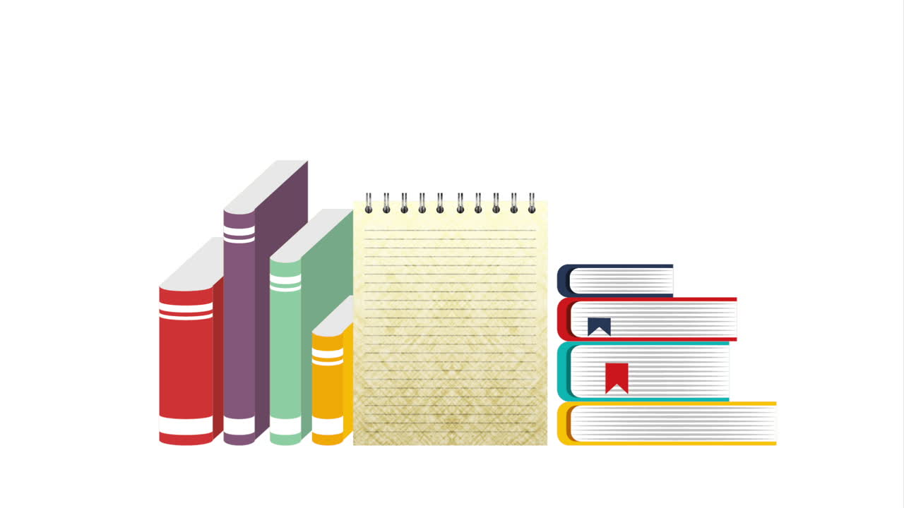 set of textbooks and note book animation