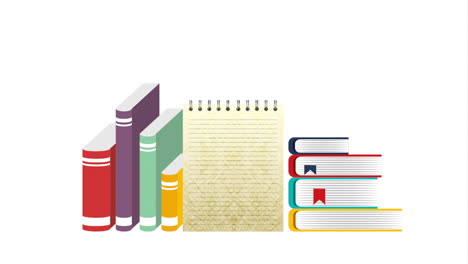 set of textbooks and note book animation