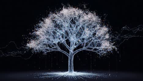 a stunning transformation of a illuminated tree: from a luminous abstract design to a bright radiant wonder in a captivating sequence of artistic brilliance
