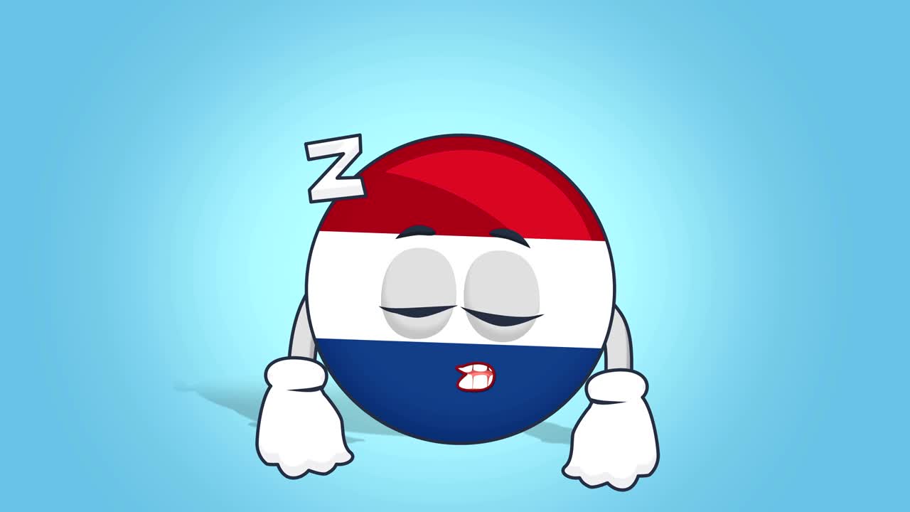 icono de dibujos animados bandera de los países bajos holanda dormir con animación de la cara con alfa mate