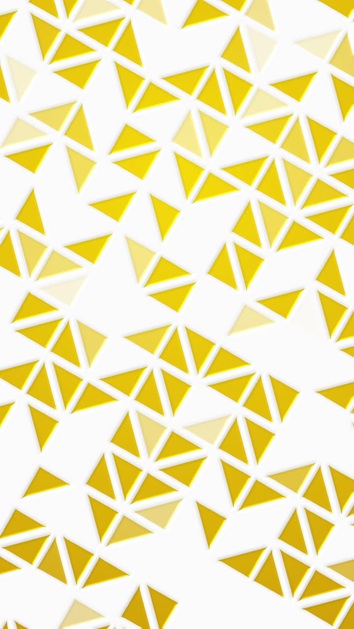 Geometric loop pattern. Yellow triangle repeat animation. Abstract graphic on white background. Vertical video.