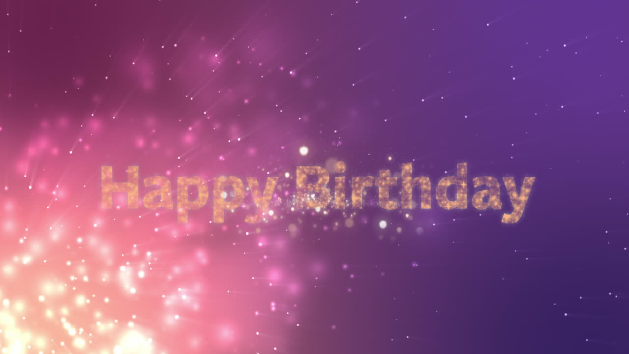 animación de texto de feliz cumpleaños sobre puntos de luz.